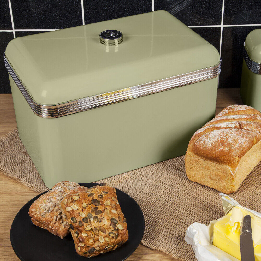SWAN Retro Kitchen Storage Set Green Bread bin, Canisters, Mug Tree & Towel Pole