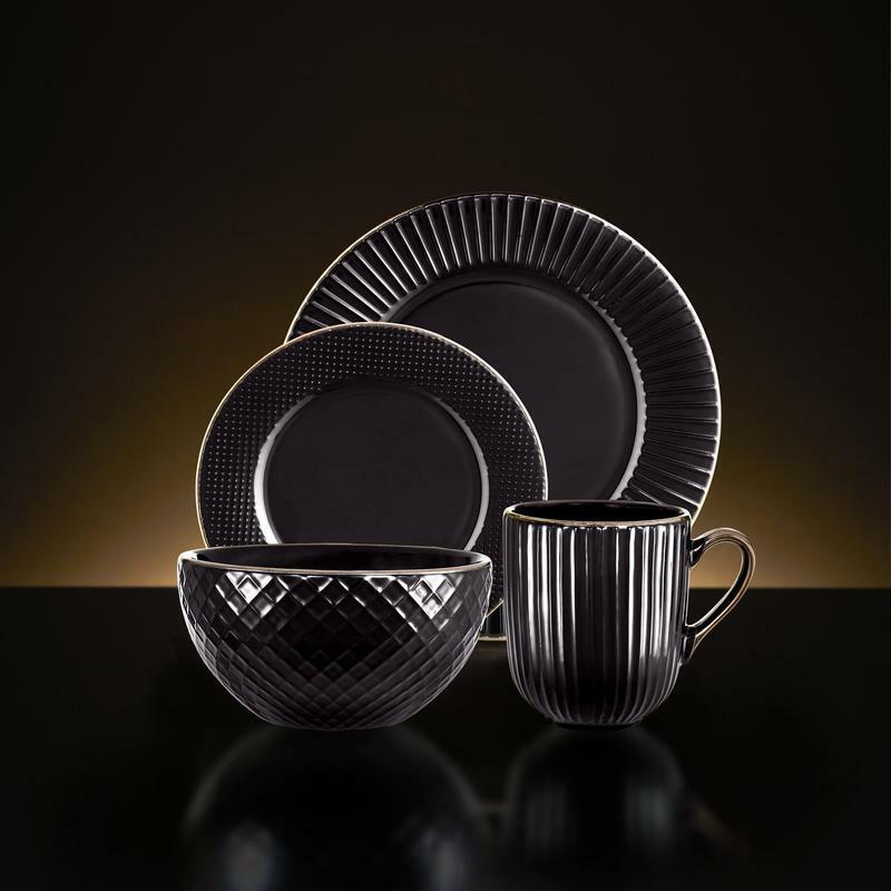 Tower Empire 16 Piece Dinner Set in Black with Burnt Gold Accents Dining Set