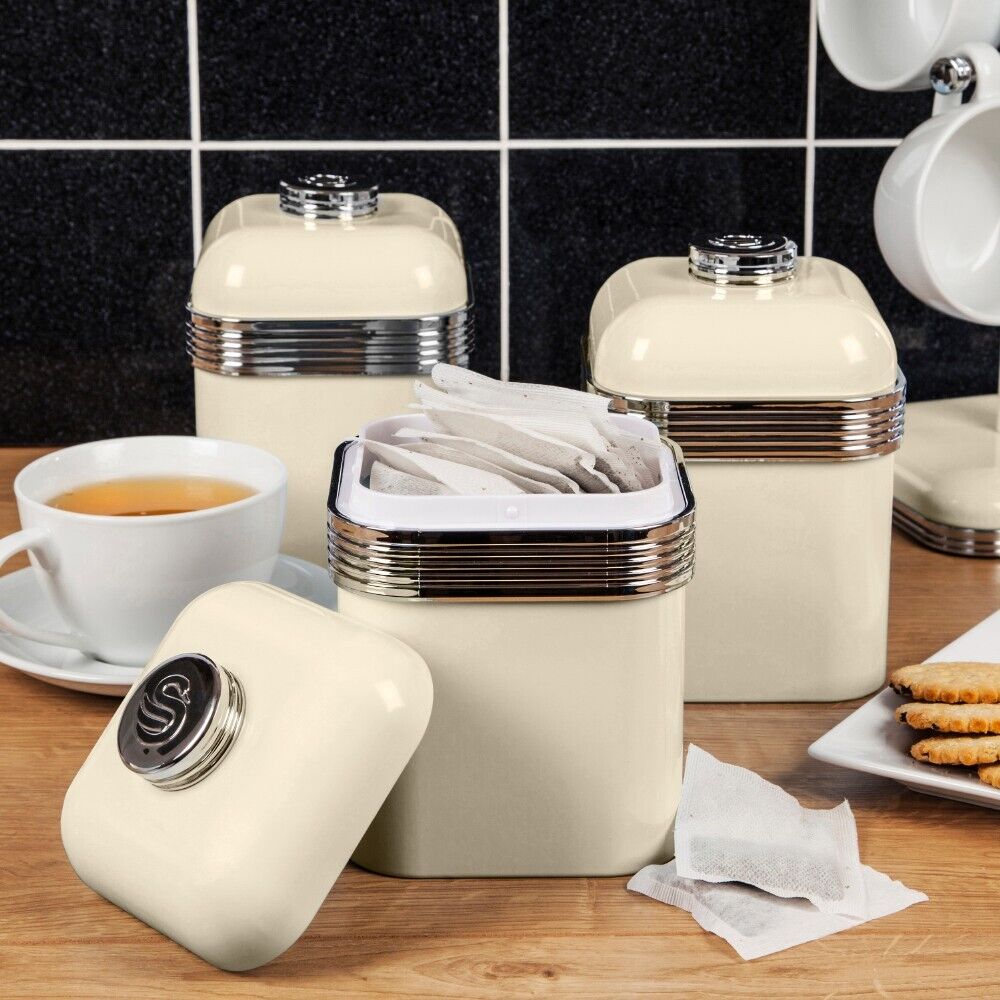 Swan Retro Cream Tea, Coffee & Sugar Matching Set of 3 Kitchen Storage Canisters