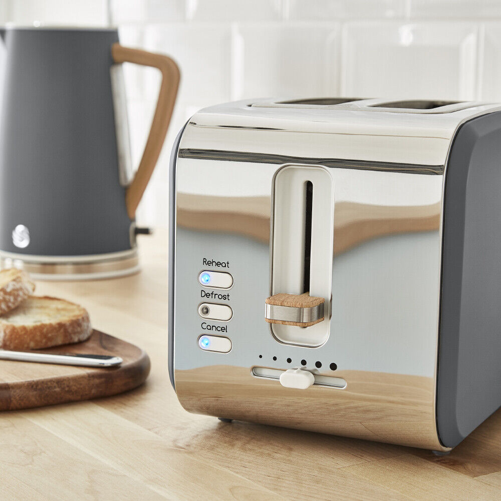 Swan Nordic Grey Kettle 2 Slice Toaster 3.5L Slow Cooker Matching Kitchen Set