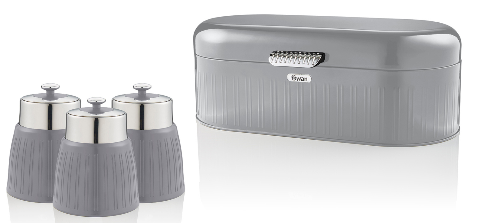 SWAN Retro Grey Bread Bin Tea Coffee Sugar Canisters Storage Set