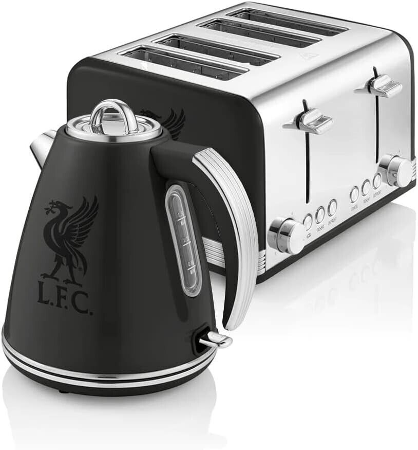 Swan Official Liverpool FC Black 1.5L 3KW  Jug Kettle 4 Slice Toaster Retro Set