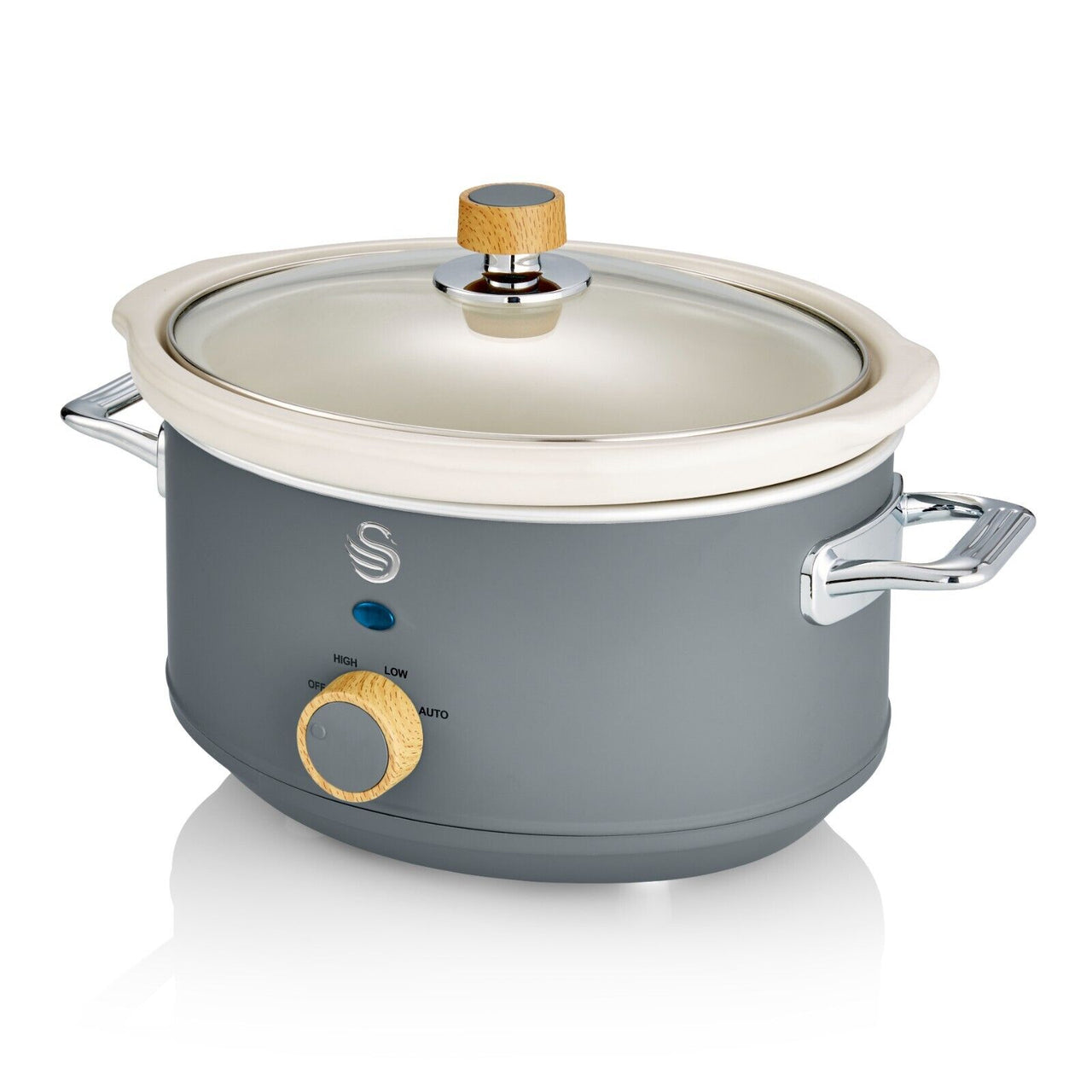 Swan Nordic Grey Slow Cooker Scandi Design Large 3.5L Capacity with 3 Heat Settings