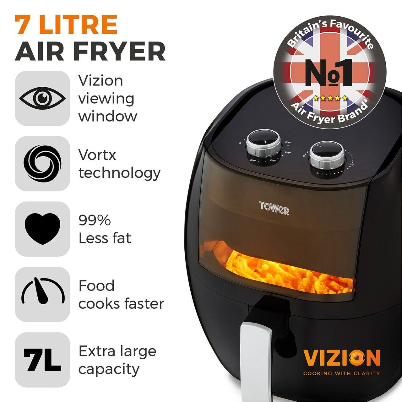 Tower T17071 Vortx Vizion Manual 7L Air Fryer XL Capacity Faster Healthy Cooking