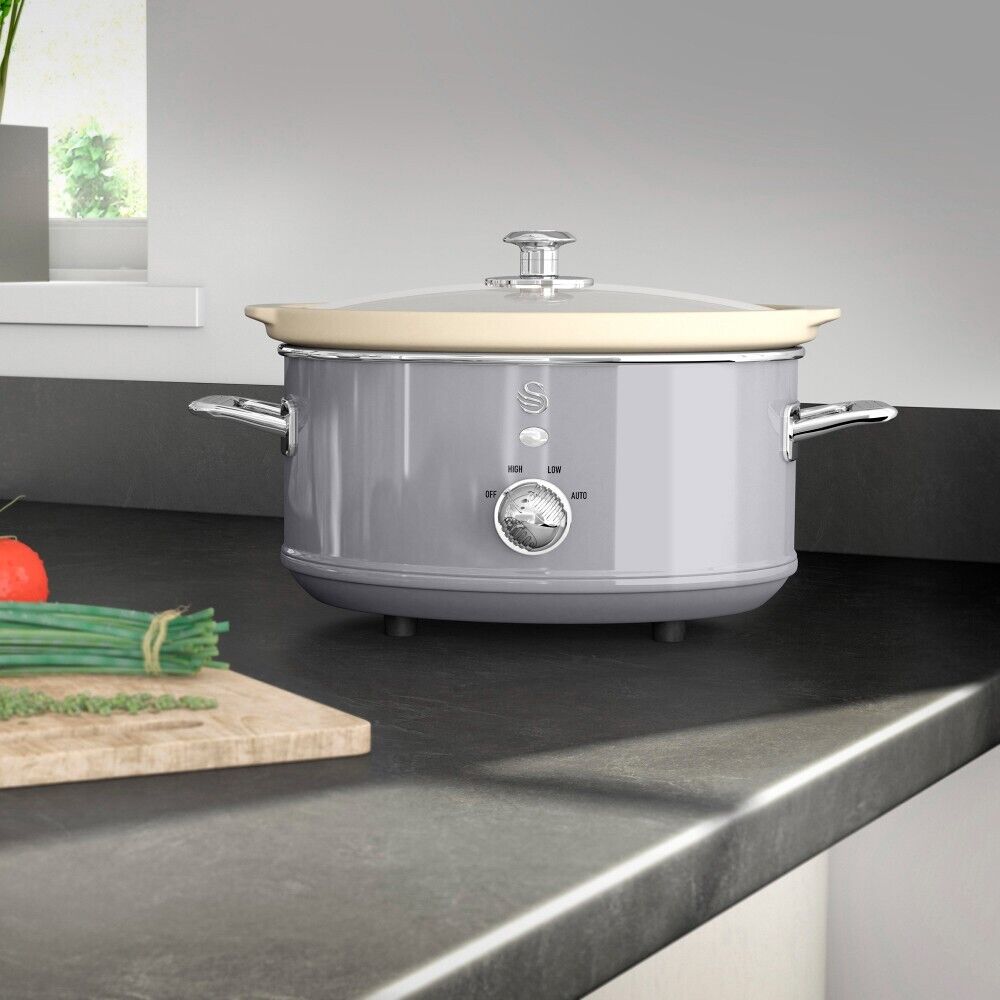 Swan Retro Grey 3.5L Slow Cooker Ultra Energy Efficient Cooking for the Family