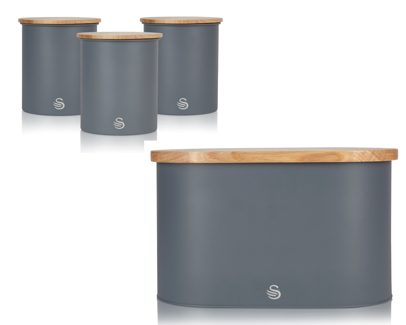 Swan Nordic Grey BreadBin & Canisters Matching Kitchen Storage Set