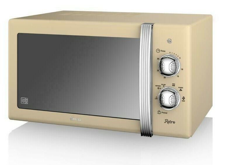 Swan Retro 25L 900W Manual Microwave in Cream. Vintage Style Kitchen Microwave