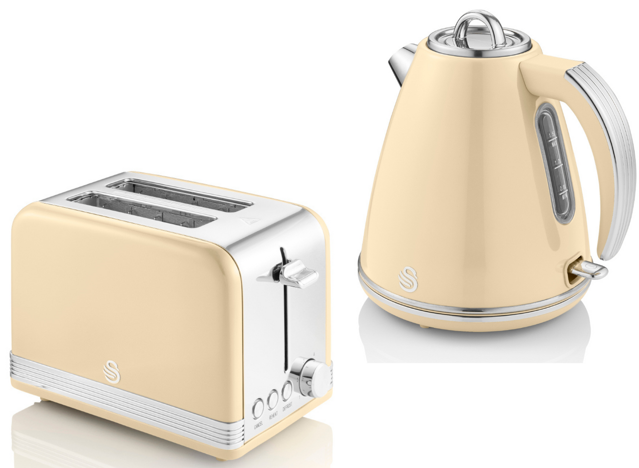 Swan Retro Jug Kettle & 2 Slice Toaster Matching Set in Cream - 2 Year Guarantee