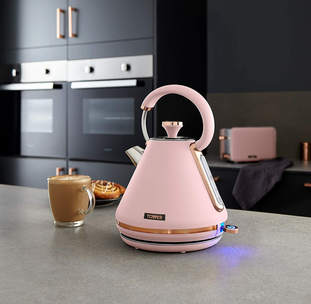 Tower Cavaletto Pink 1.7L 3KW Pyramid Kettle, 2 Slice Toaster & Canisters Matching Kitchen Set