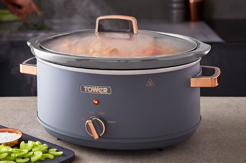 Tower Cavaletto 6.5L Large Slow Cooker Grey & Rose Gold Ultra Energy Efficient
