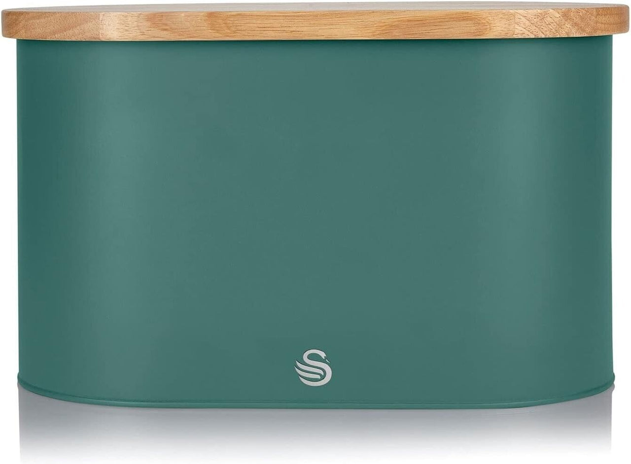 Swan Nordic Green Scandi Bread Bin with Bamboo Cutting Board Lid SWKA17512GREN