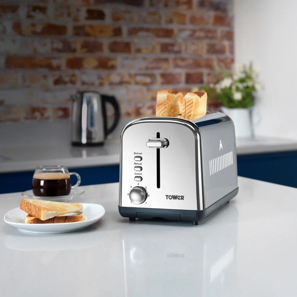 Tower Infinity Polished Steel 3KW 1.7L Kettle & 2 Slice Toaster Matching Set