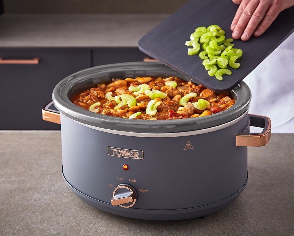 Tower Cavaletto 6.5L Large Slow Cooker Grey & Rose Gold Ultra Energy Efficient