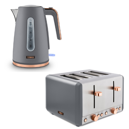 Rose Gold Tower Grey Kettle And Toaster Set Tower Kettle Grey And