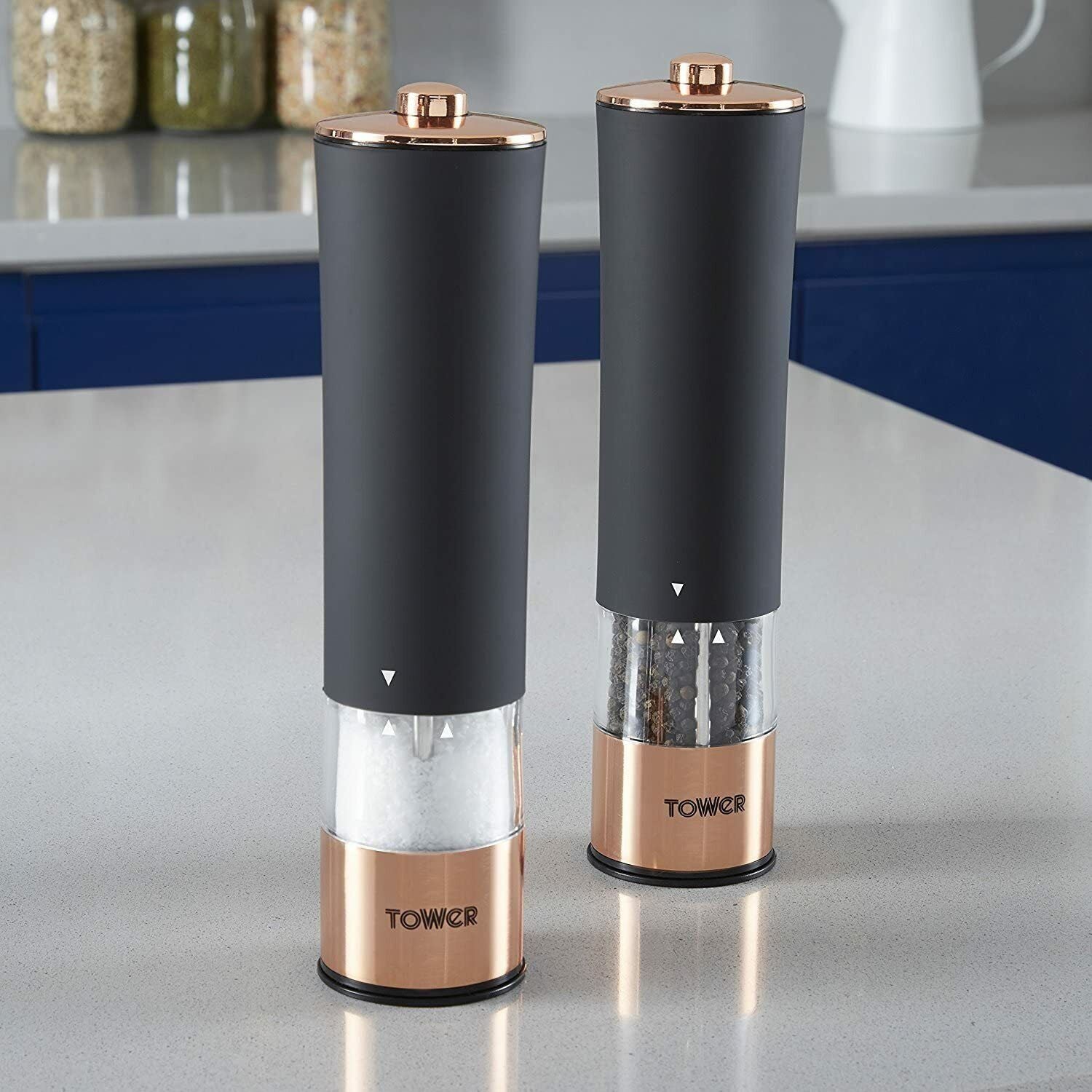 Tower Electric Salt & Pepper Mills Battery Grinders Set with LED