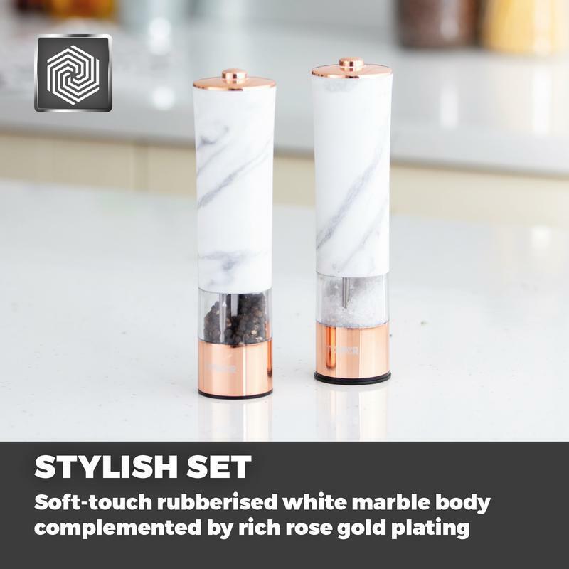 Tower Marble Rose Gold Electric Salt & Pepper Mill Set 3 Year Guarantee