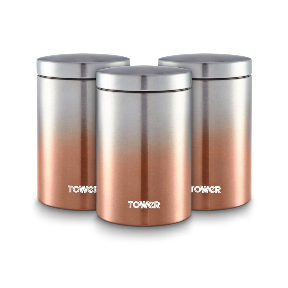 TOWER Infinity Ombre Tea Coffee Sugar Kitchen Storage Canisters Set in Copper