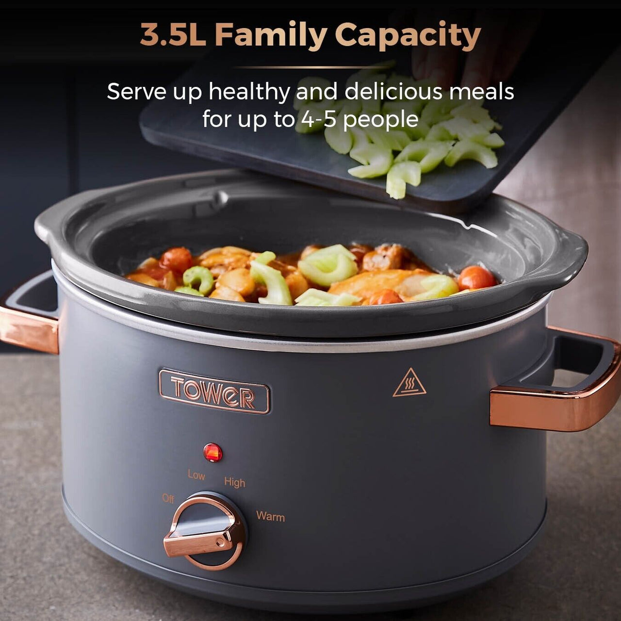 Tower Cavaletto 3.5L Slow Cooker Grey/Rose Gold Energy Efficient Family Capacity