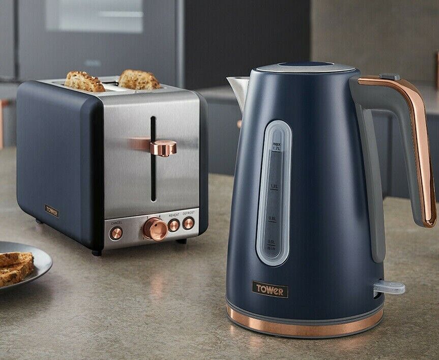 Tower Cavaletto Jug Kettle Slice Toaster in Blue/Rose Gold
