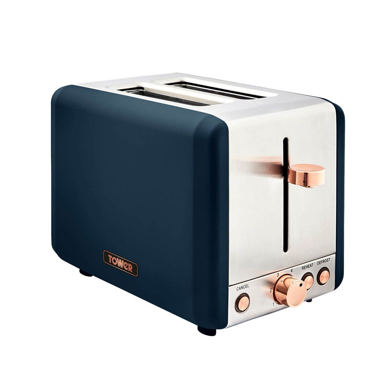 Tower Cavaletto T20036MNB 2 Slice Toaster in Blue & Rose Gold. 3 Year Guarantee
