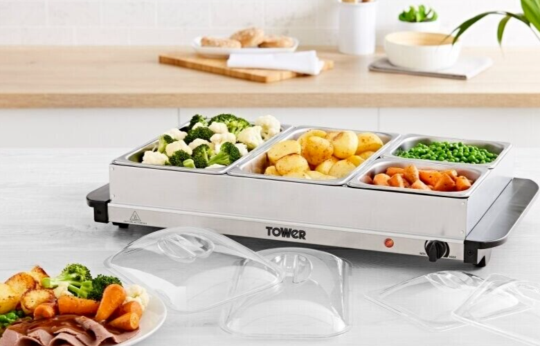 Tower 300W 4 Tray Buffet Server  Food / Plate Warmer Adjustable Temperature