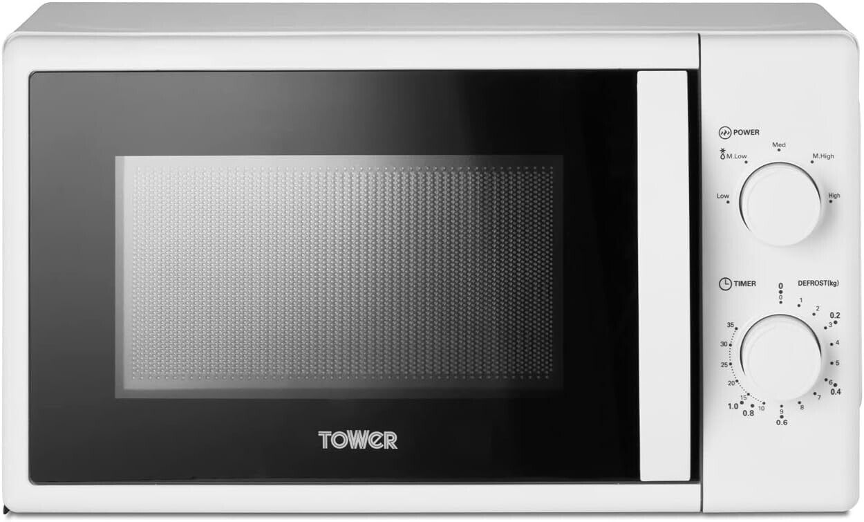 Tower 700W 20L Manual Microwave in White T24034WHT - 3 Year Guarantee