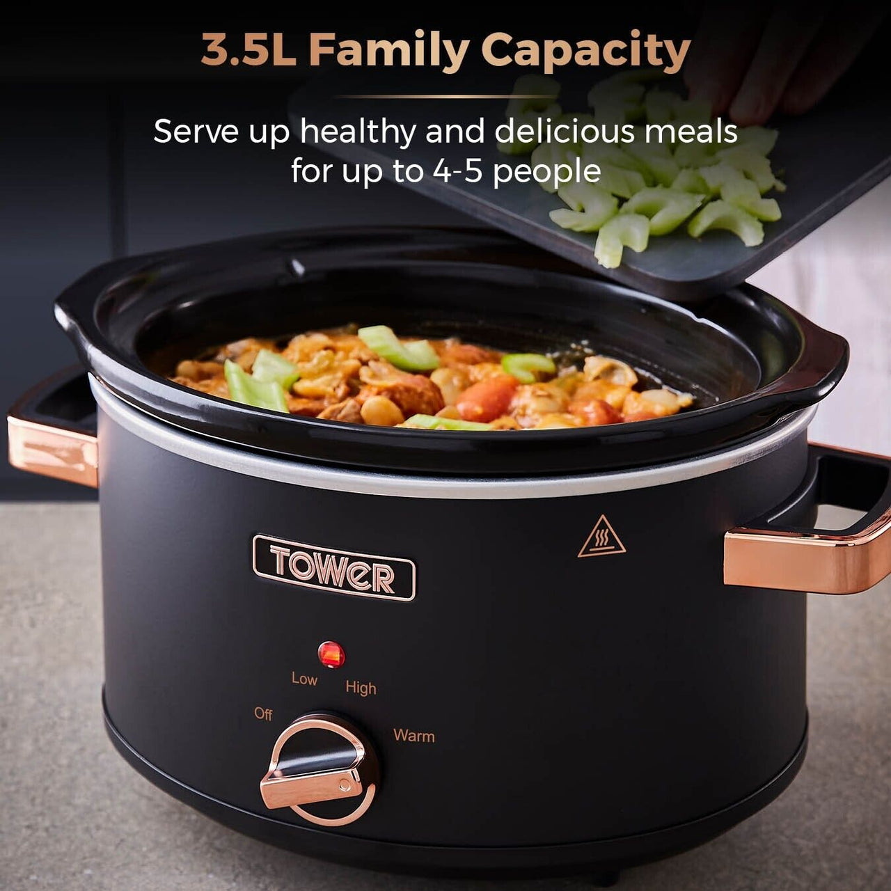 Tower Cavaletto 3.5L Slow Cooker Black & Rose Gold Ultra Energy Efficient