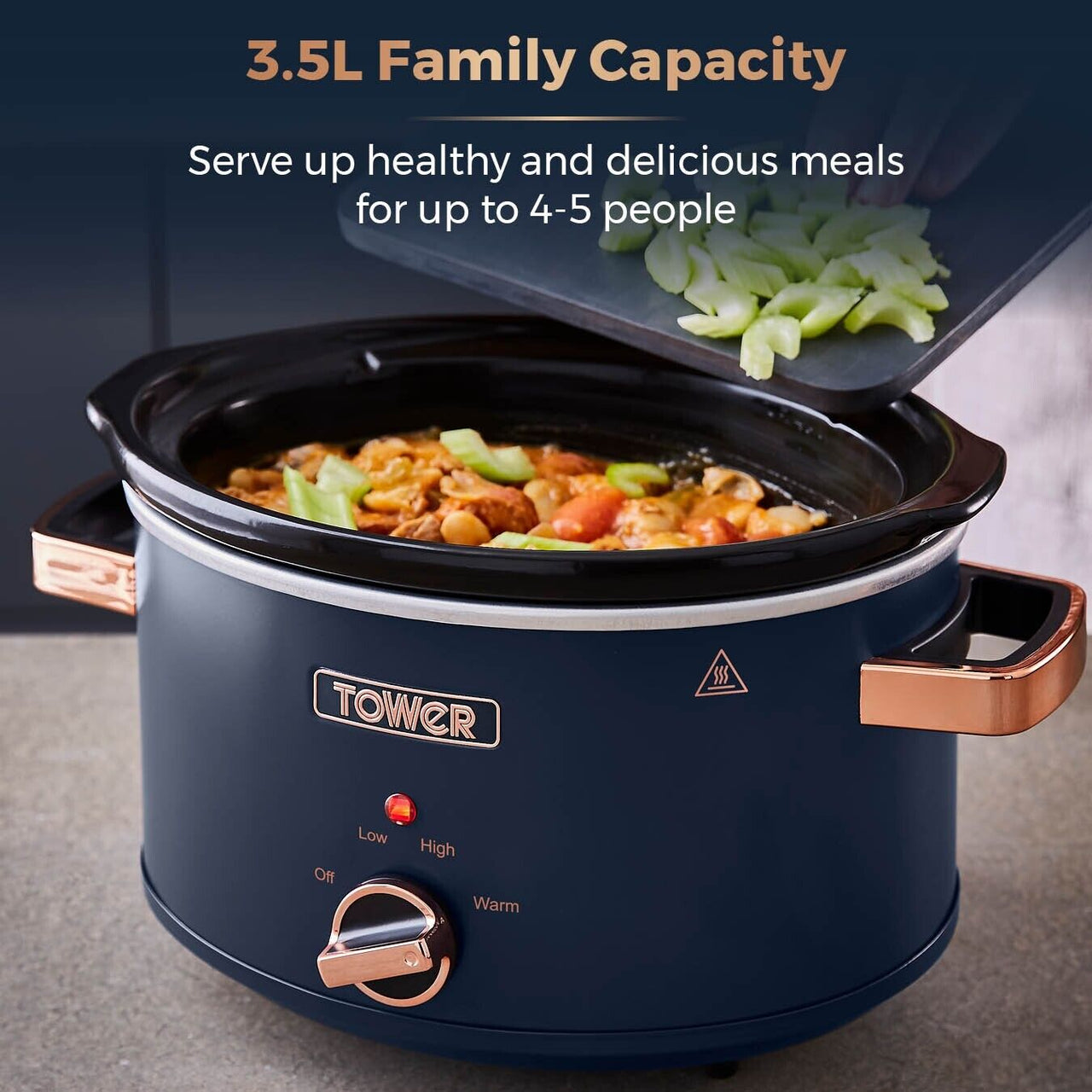 Tower Cavaletto 3.5L Slow Cooker Blue/Rose Gold Energy Efficient Family Capacity