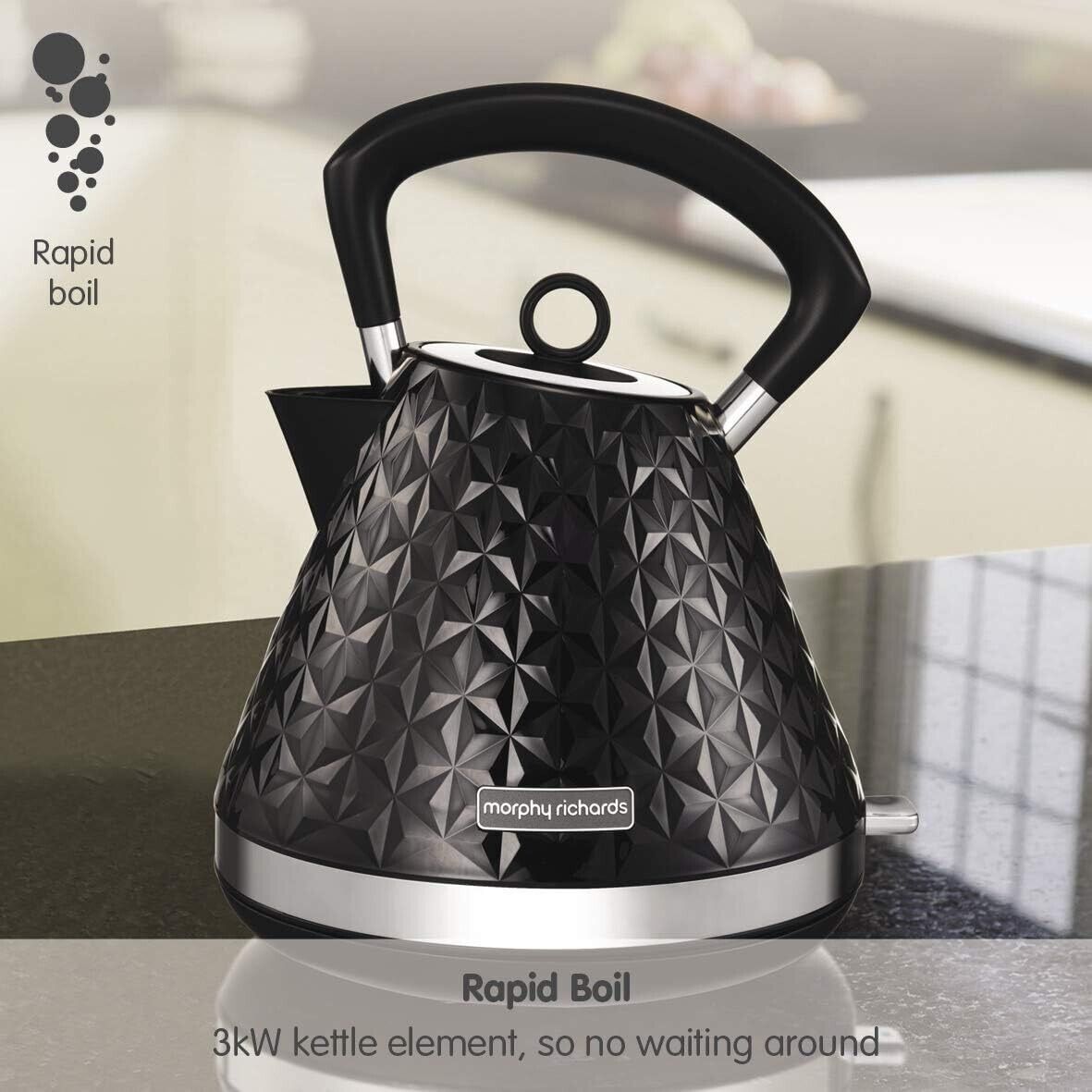 Morphy Richards Vector 1.5L 3KW Pyramid Kettle in Black 108131 2 Year Guarantee
