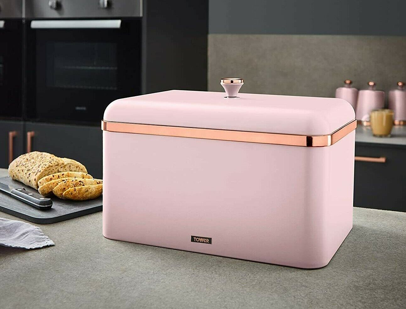 Tower Cavaletto Pink & Rose Gold Bread Bin Kitchen Storage