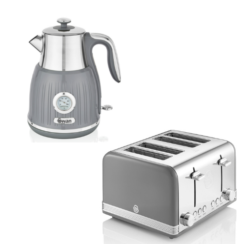 SWAN Retro Grey 1.5L 3KW Temperature Dial Kettle & 4 Slice Toaster