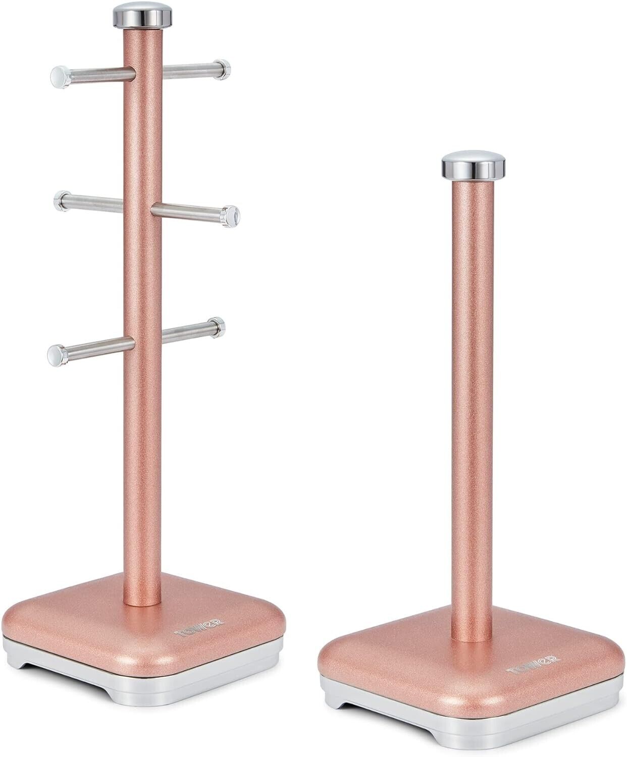 Tower GLITZ Pink Mug Tree & Kitchen Roll Holder Storage Set in Shimmering Pink