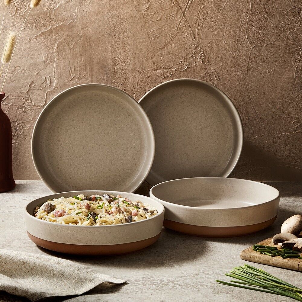 Barbary & Oak Verona Set of 4 Pasta Bowls in Stone & Terracotta BO867015STN