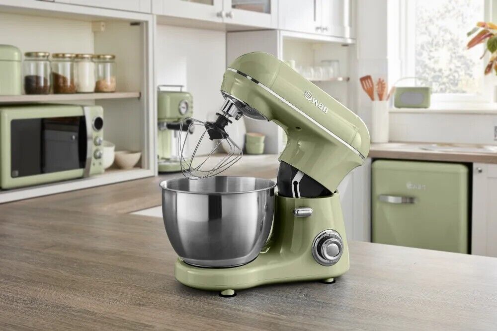 Swan Retro Green Stand Mixer 4L Stainless Steel Bowl 8 Speed Settings SP21060GN