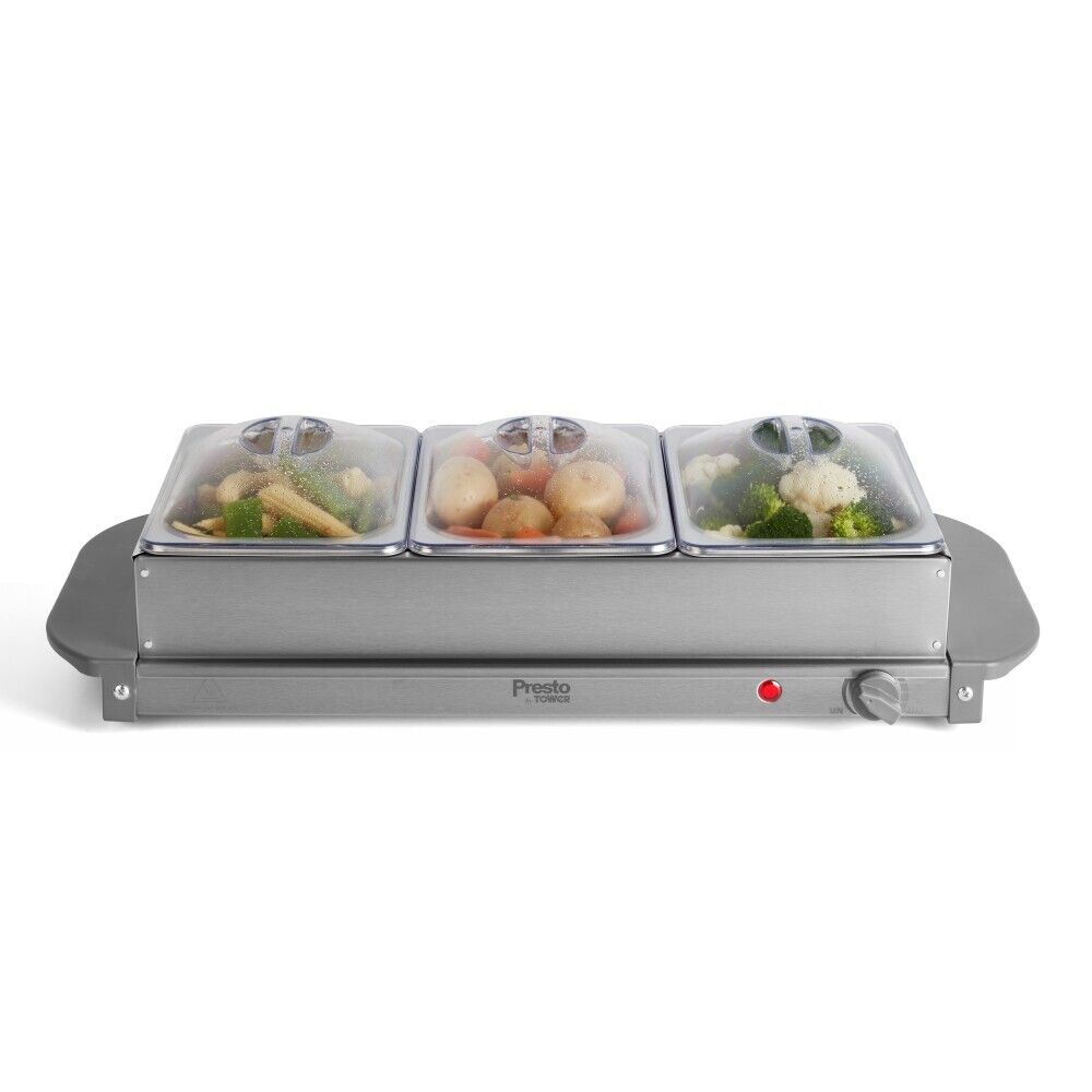 Tower Presto 3 Tray Buffet Server & Warming Plate with Cool Touch Handles PT16021GRY