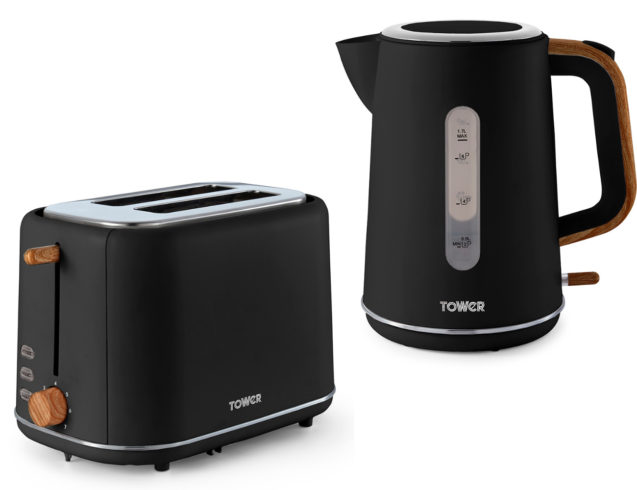 Black and wood kettle online and toaster set