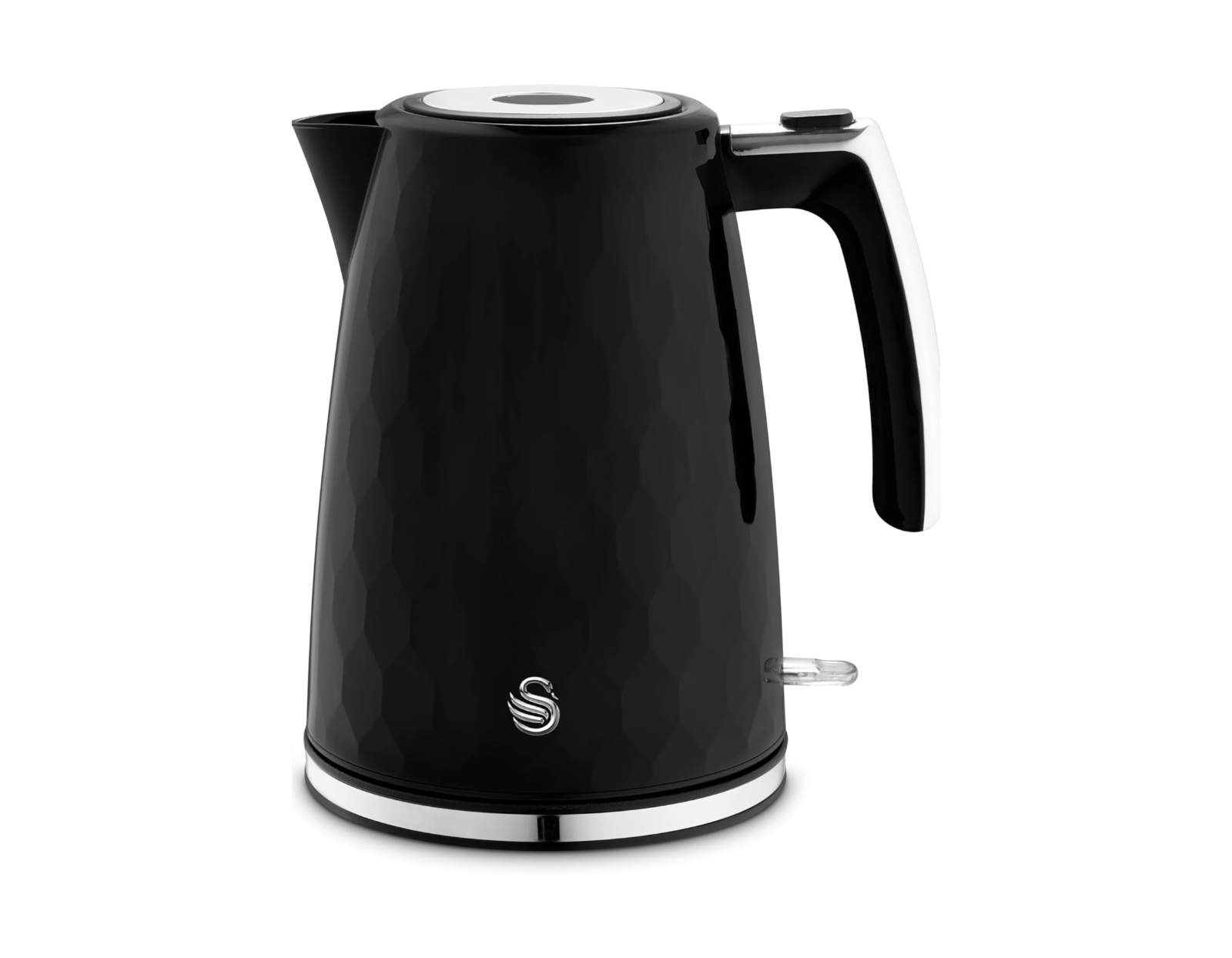 Swan Hexton Black Rapid Boil Kettle 1.7L 3KW Hexagonal Texture Chrome Accents0
