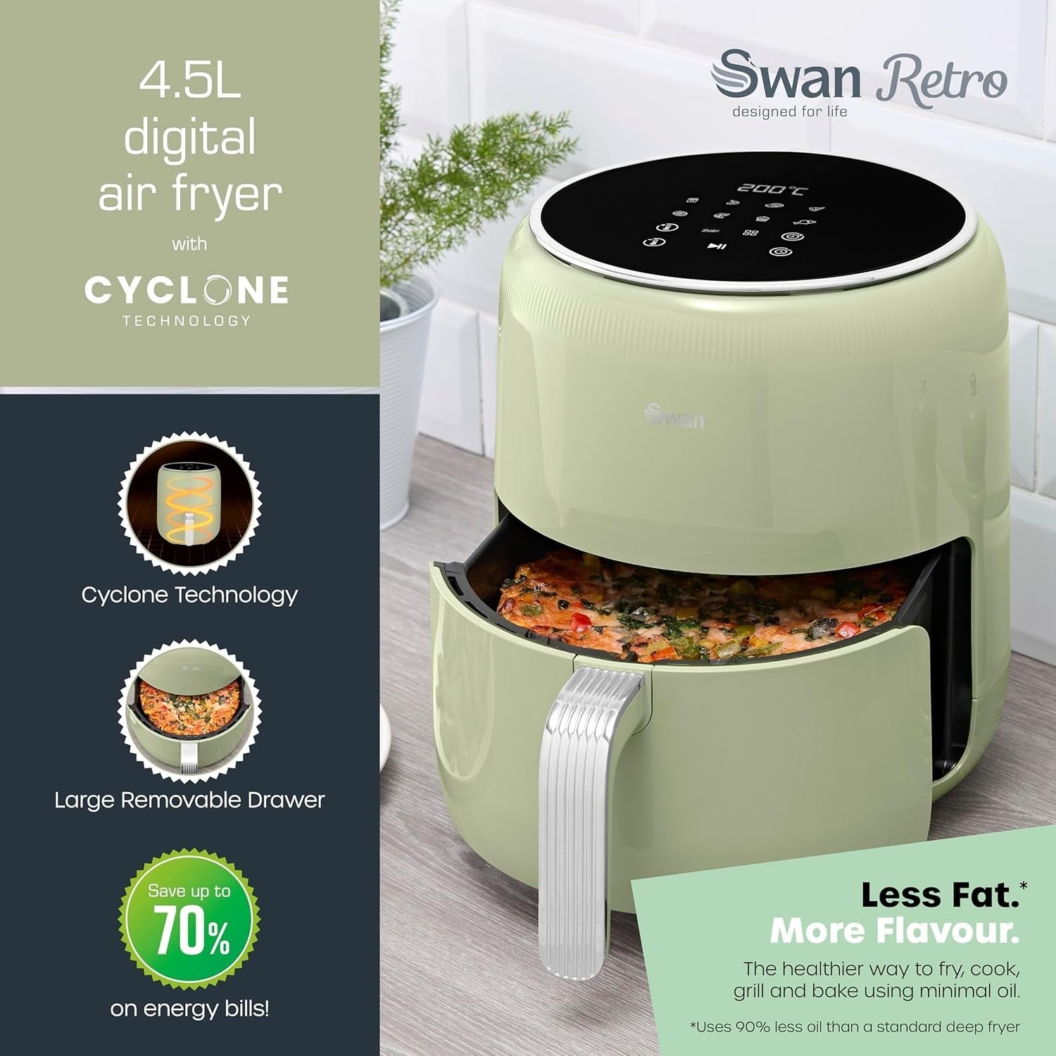 Swan Retro Green Kitchen Set Kettle Toaster & 4.5L Digital Air Fryer Bundle Set3