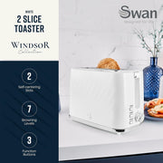 Swan Windsor White Kettle Toaster Microwave Breadbin Canisters Kitchen Bundle2