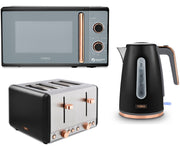 Tower Cavaletto Black/Rose Gold Jug Kettle 4 Slice Toaster Microwave Kitchen Set