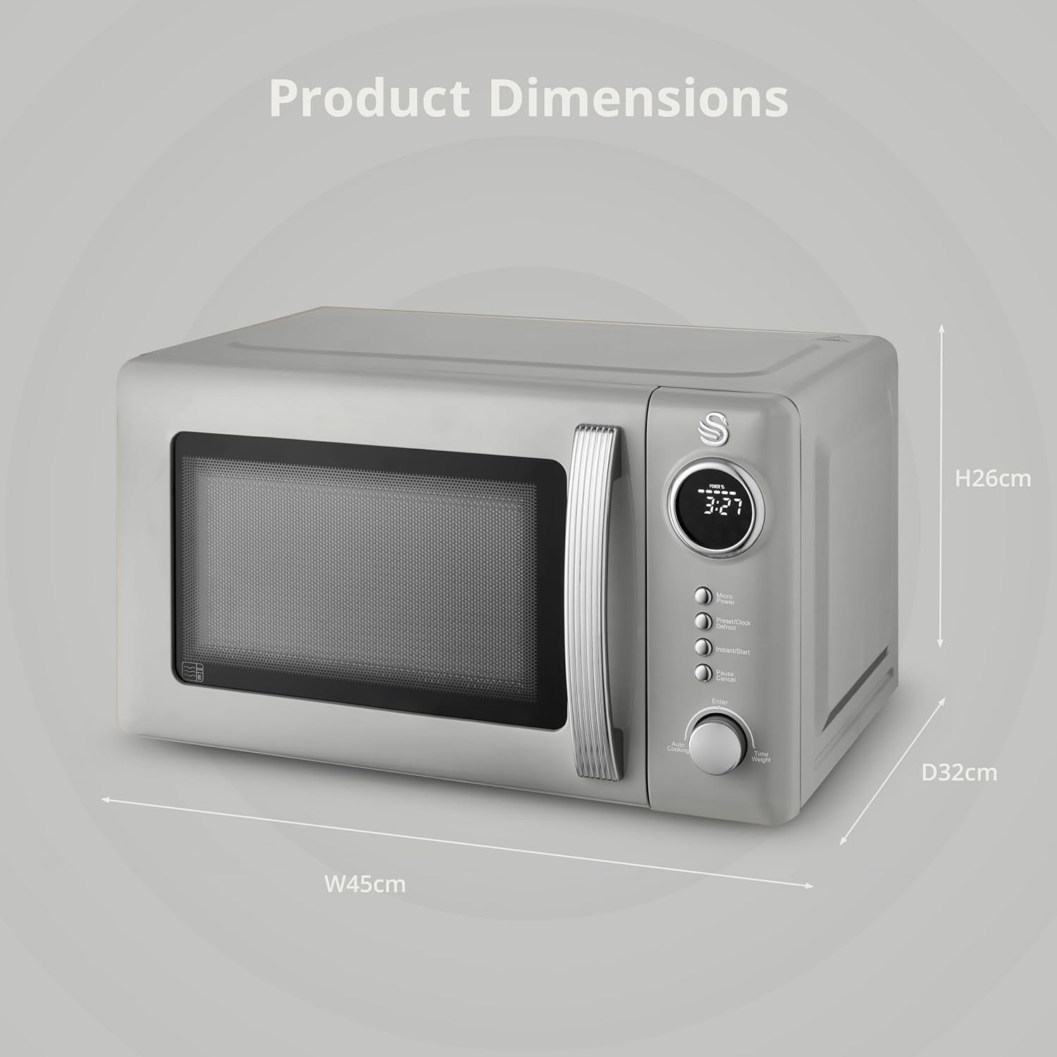 Swan Retro Revive Grey Microwave 20L 800W Digital Microwave SM4425GRY8