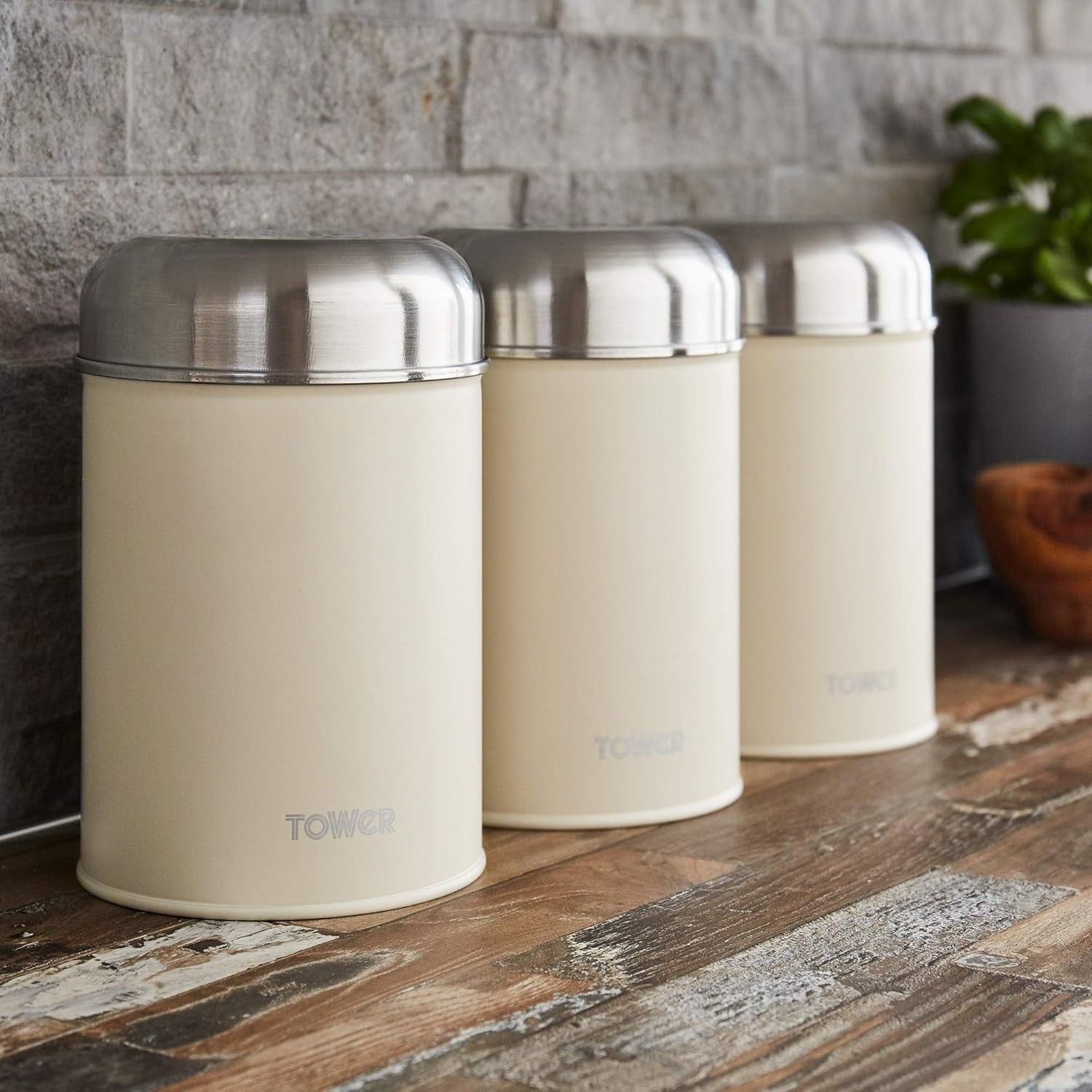 Tower  Infinity Tea Coffee Sugar Canisters in Pebble Kitchen Storage T826101PEB4