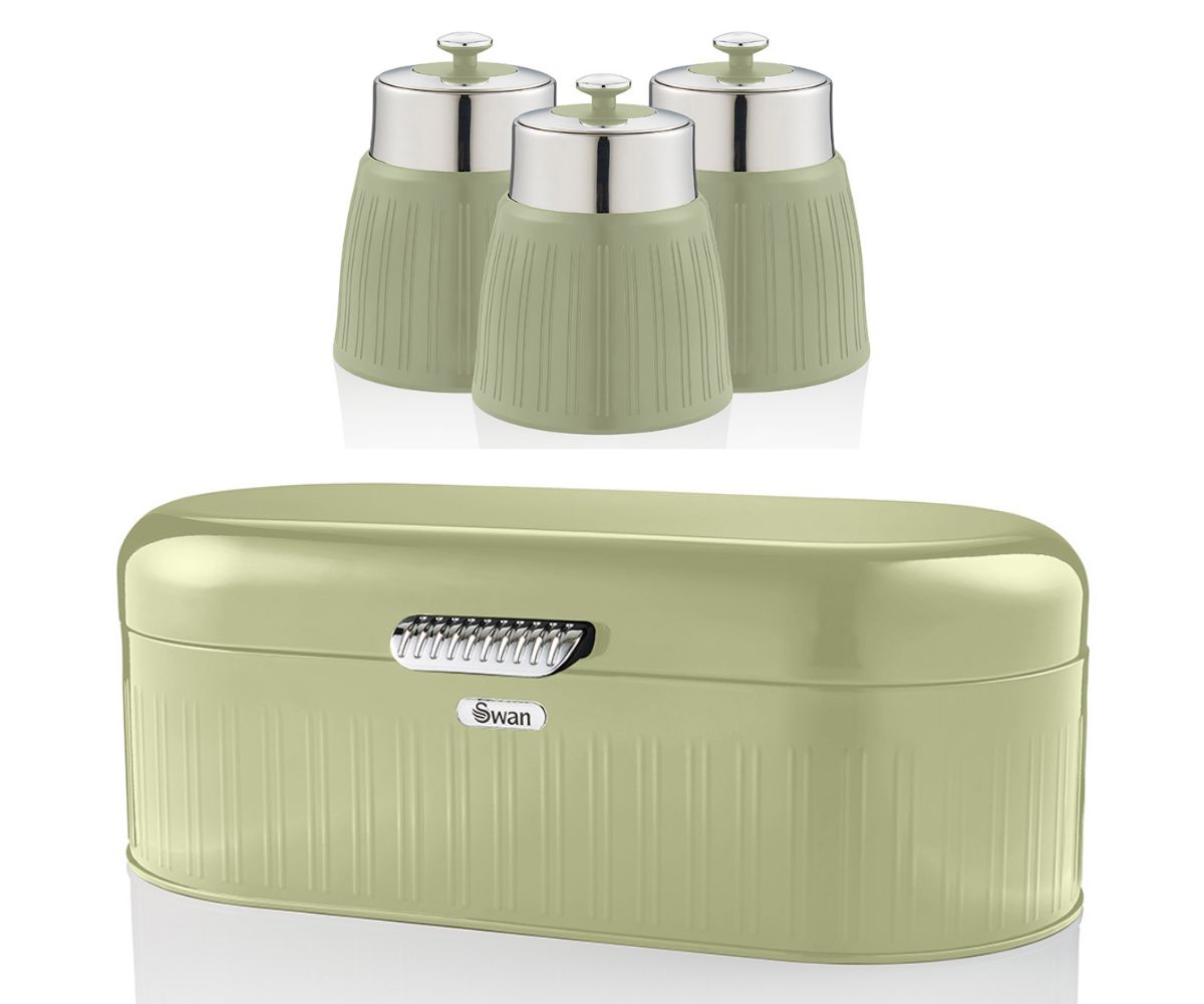 Swan Retro Green Bread Bin Canisters VIntage Kitchen Storage Set
