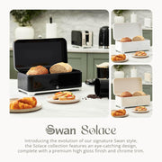Swan Solace Black Breadbin Canisters Kitchen Roll Holder Storage Set Chrome Trim12