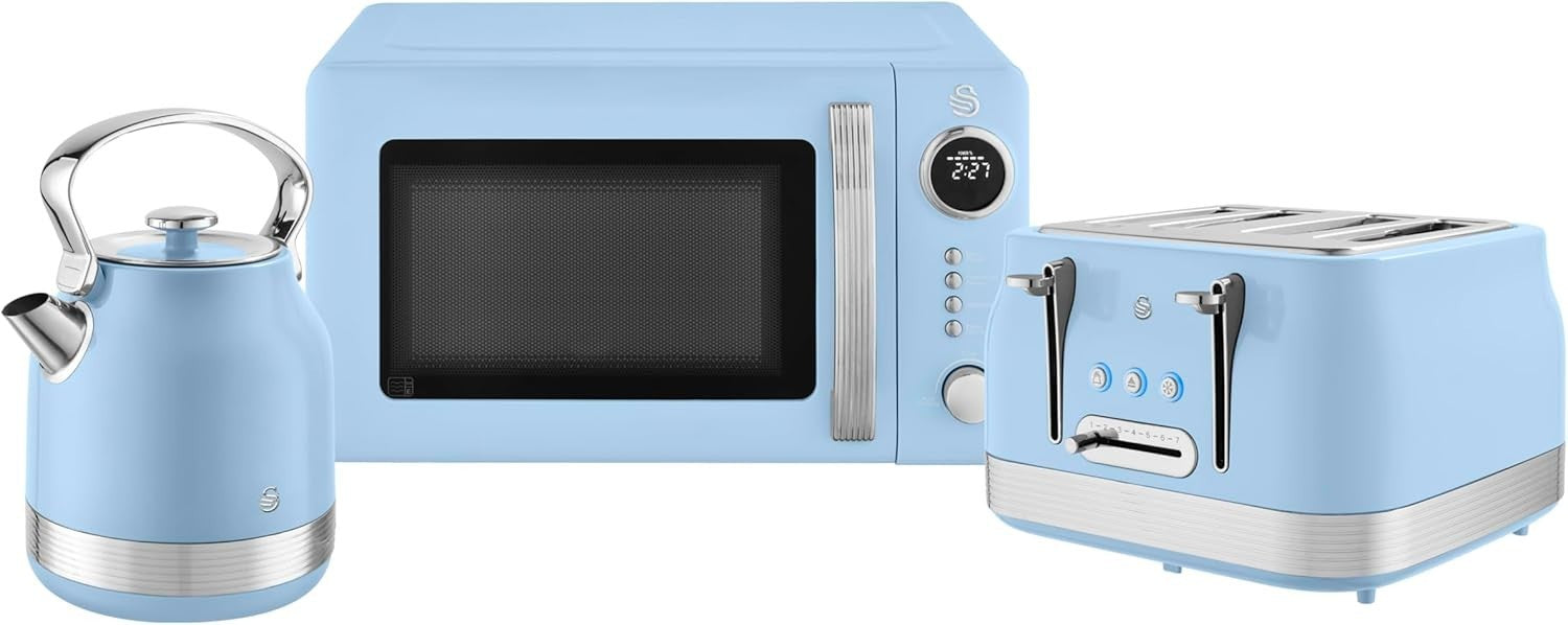 Swan Retro Revive Blue Kettle Toaster Microwave Set Stovetop Design Kettle0