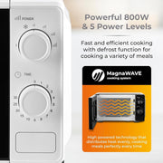 Tower Microwave White 20L 800W 5 Power Levels Defrost Function T24044WHT2