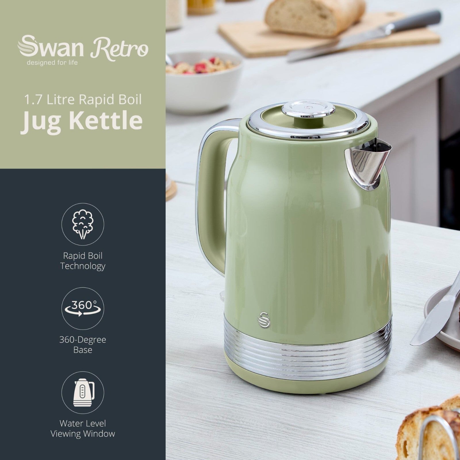 Swan Retro Revive Green Kettle 4 Slice Toaster & 8L Dual Basket Air Fryer Bundle1