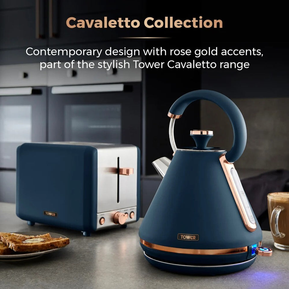 Tower Cavaletto Blue Kettle Toaster Microwave and Kitchen Storage Set