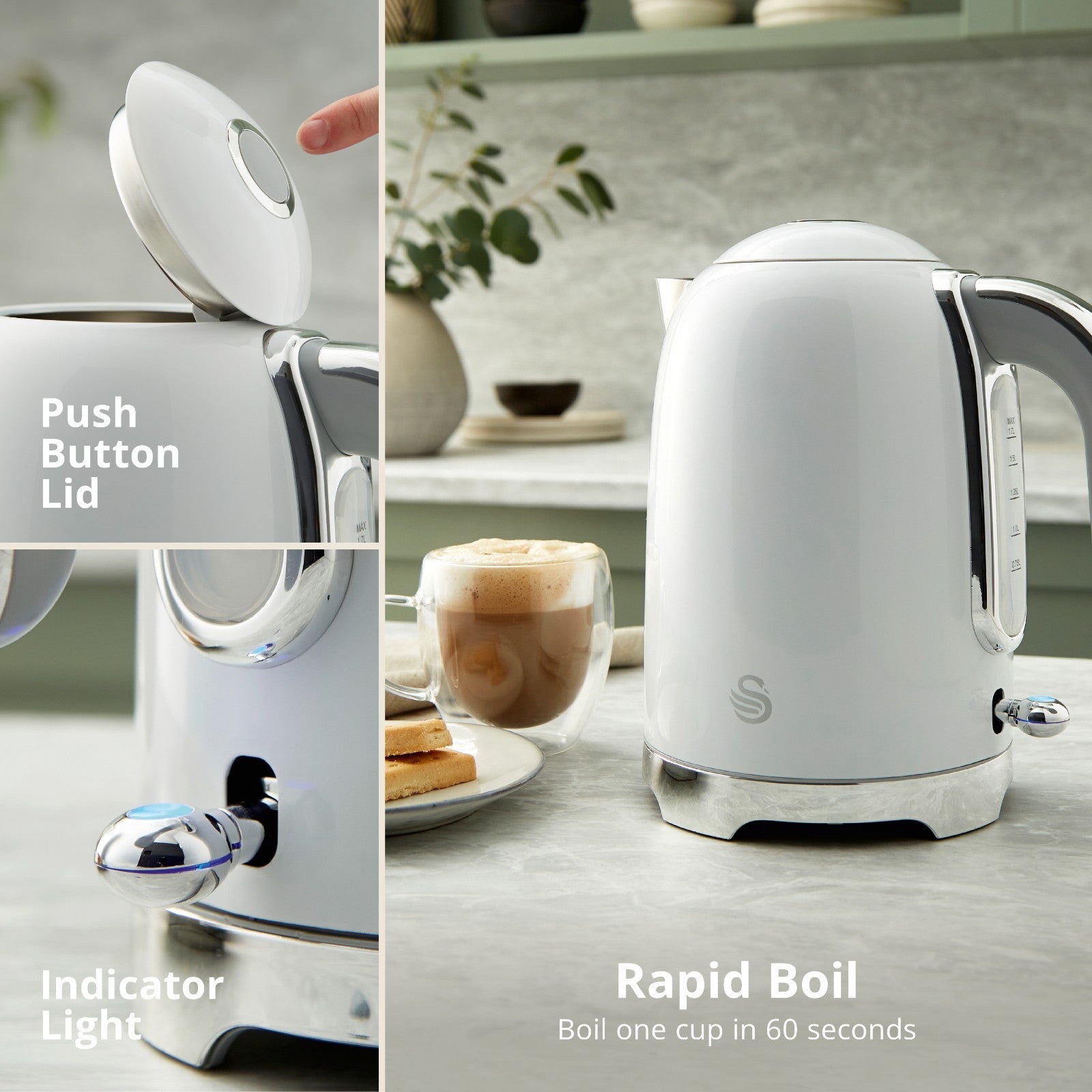 Swan Solace White Kettle Toaster Microwave Breadbin Canisters Kitchen Set11