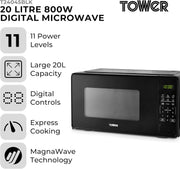 Tower Solitaire Black Kettle 2 Slice Toaster & Microwave T24045BLK Matching Set10
